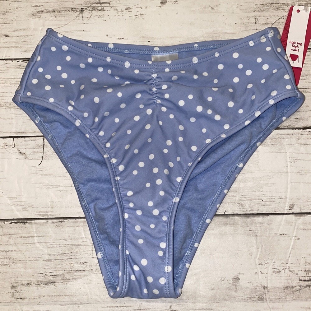 Xhilaration Bikini Bottom Womens XS Blue White Dot High Waist Periwinkle Swim XS
